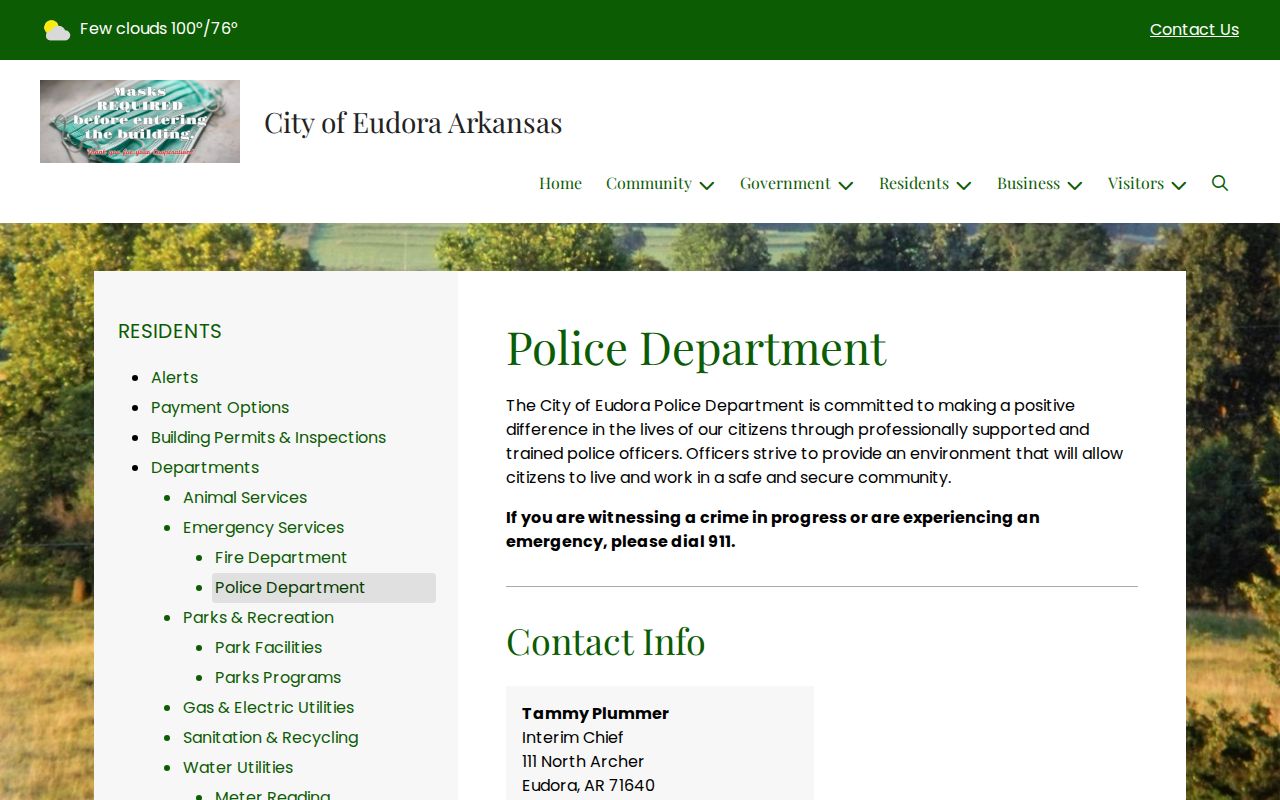 Eudora Police Department official arrest-record contact page in Chicot County