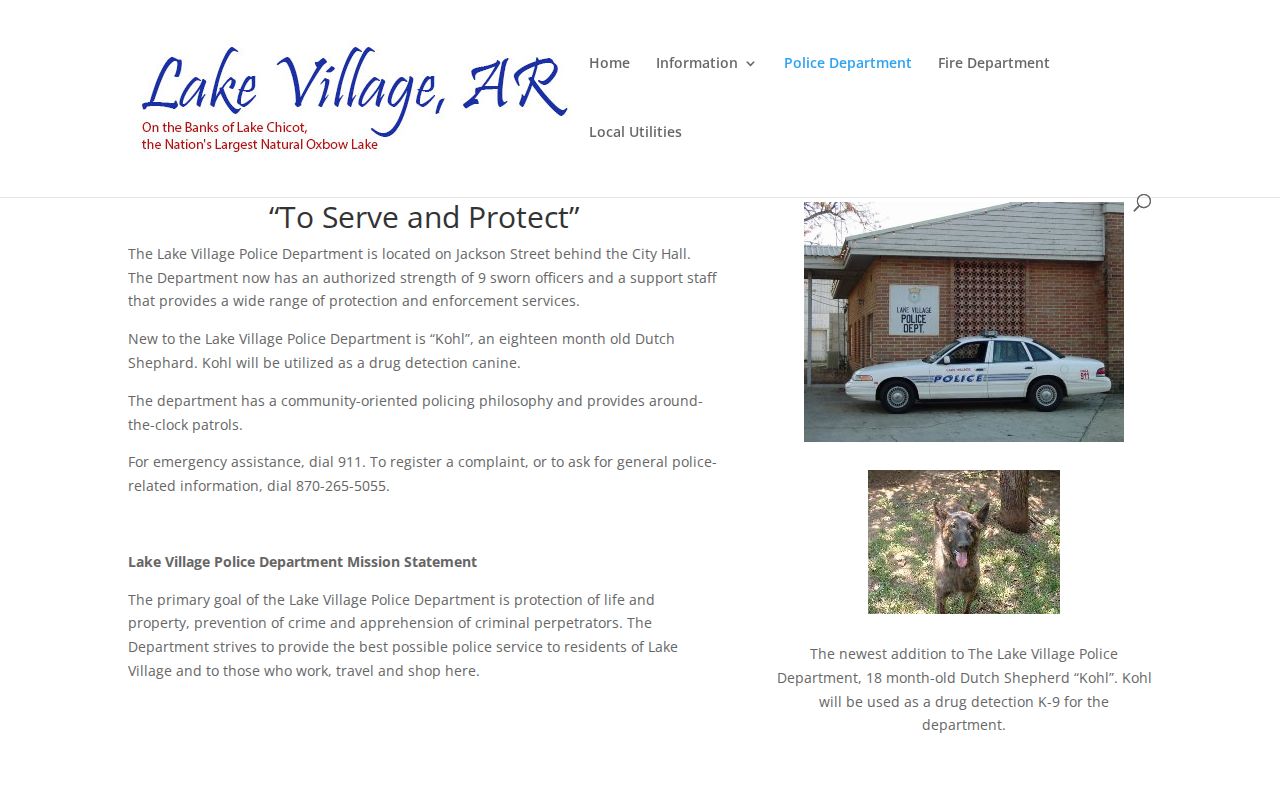 Lake Village Police Department official arrest-record access page in Chicot County
